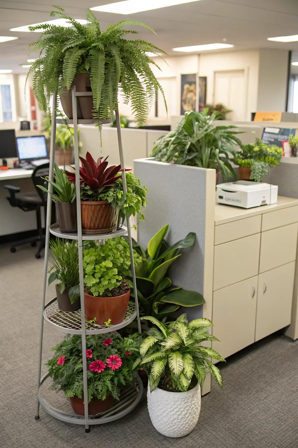 Add depth using tiered flora displays.