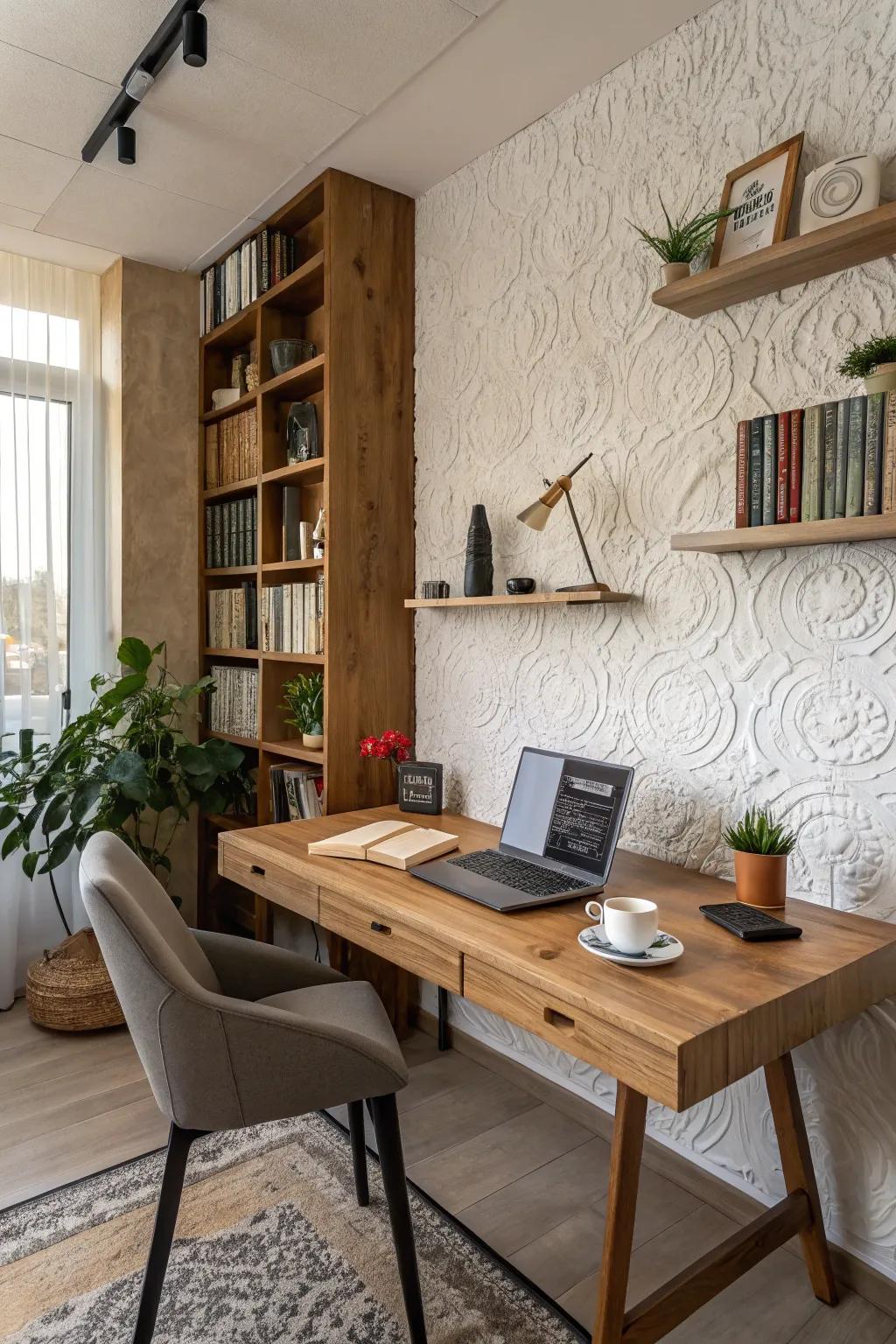 Textured walls contribute dimension to your virtual background.