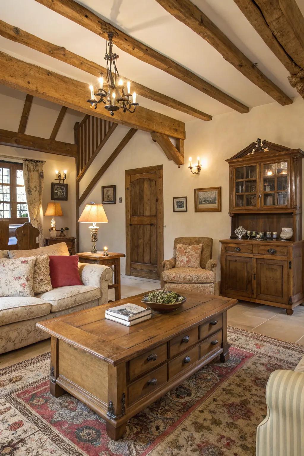 Rustic elements add a touch of country charm.