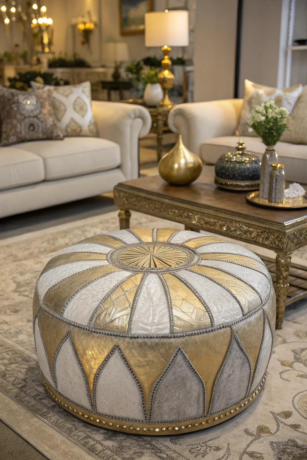 Metallic highlights adding elegance to an ottoman