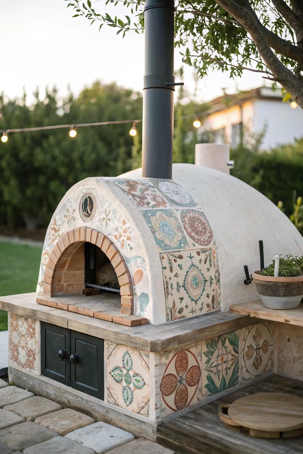 Transform your outdoor space with a stunning tile mosaic pizza oven, where art meets culinary delight.
