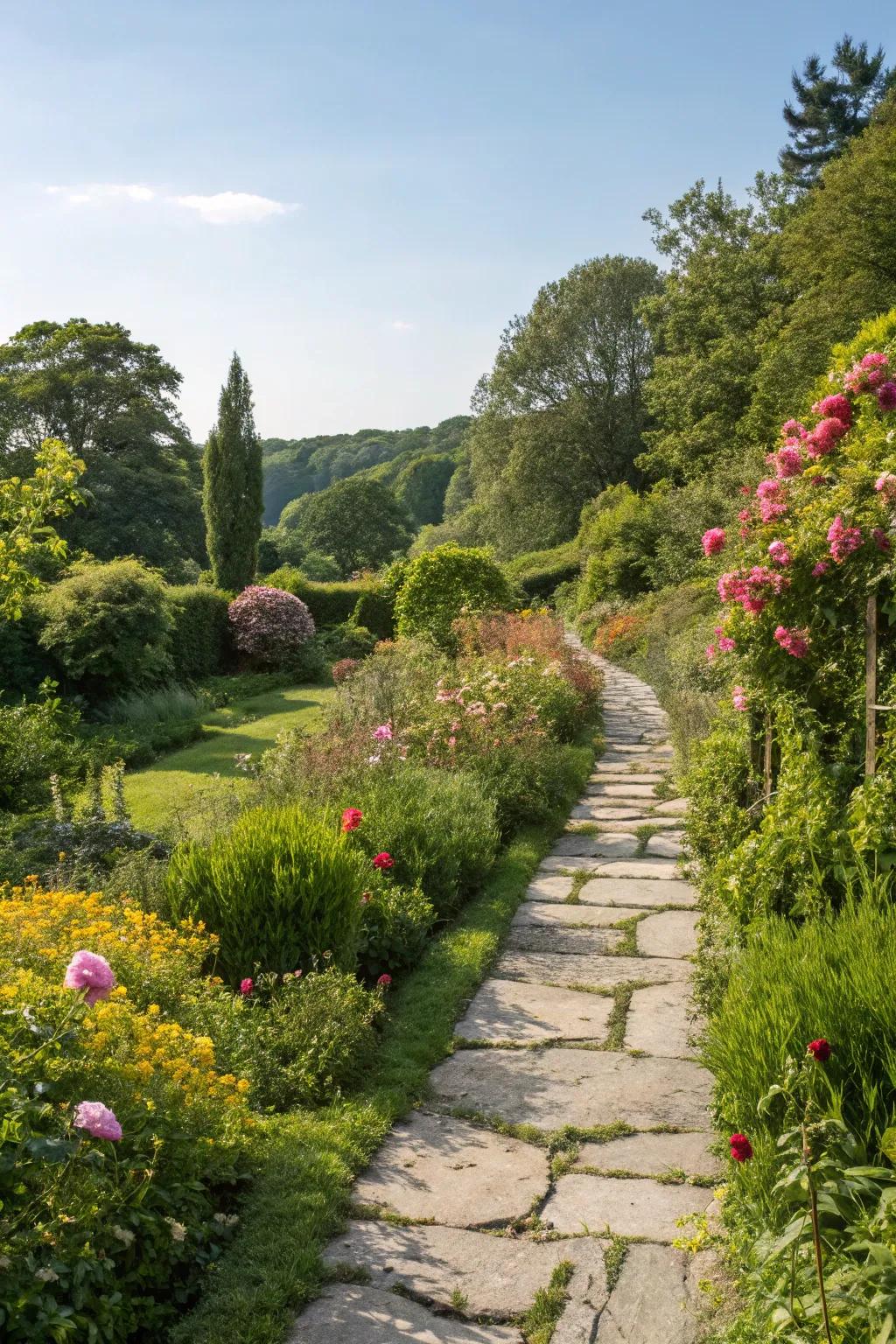 Garden trails guide guests and add a whimsical touch.