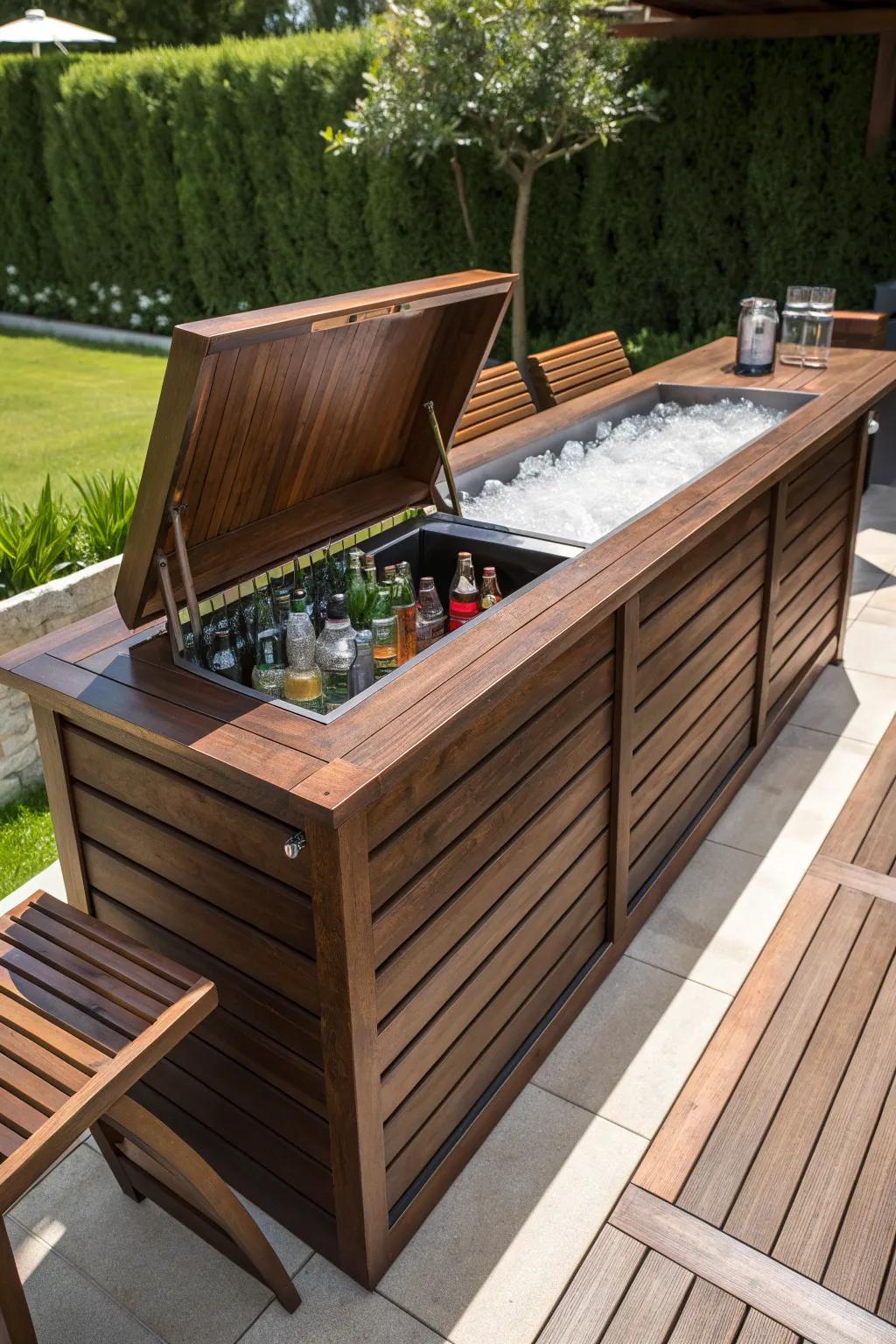 Elevate your summer gatherings with a stunning pallet bar featuring a built-in cooler—where style meets functionality.