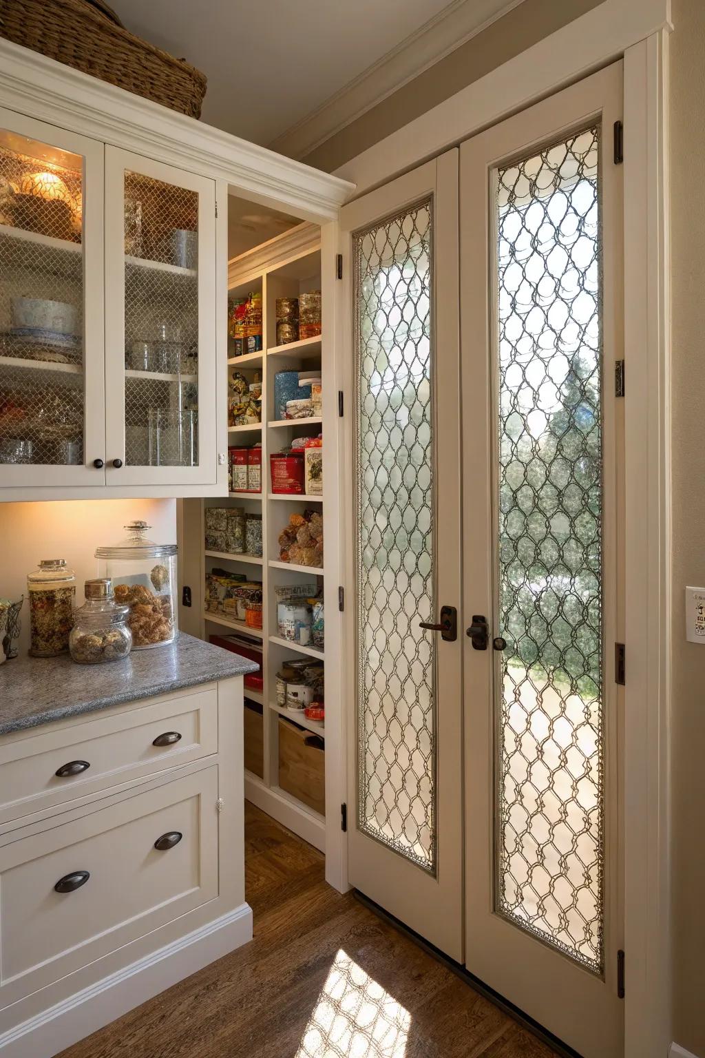 Textured glass doors bring dimension and a hint of style.