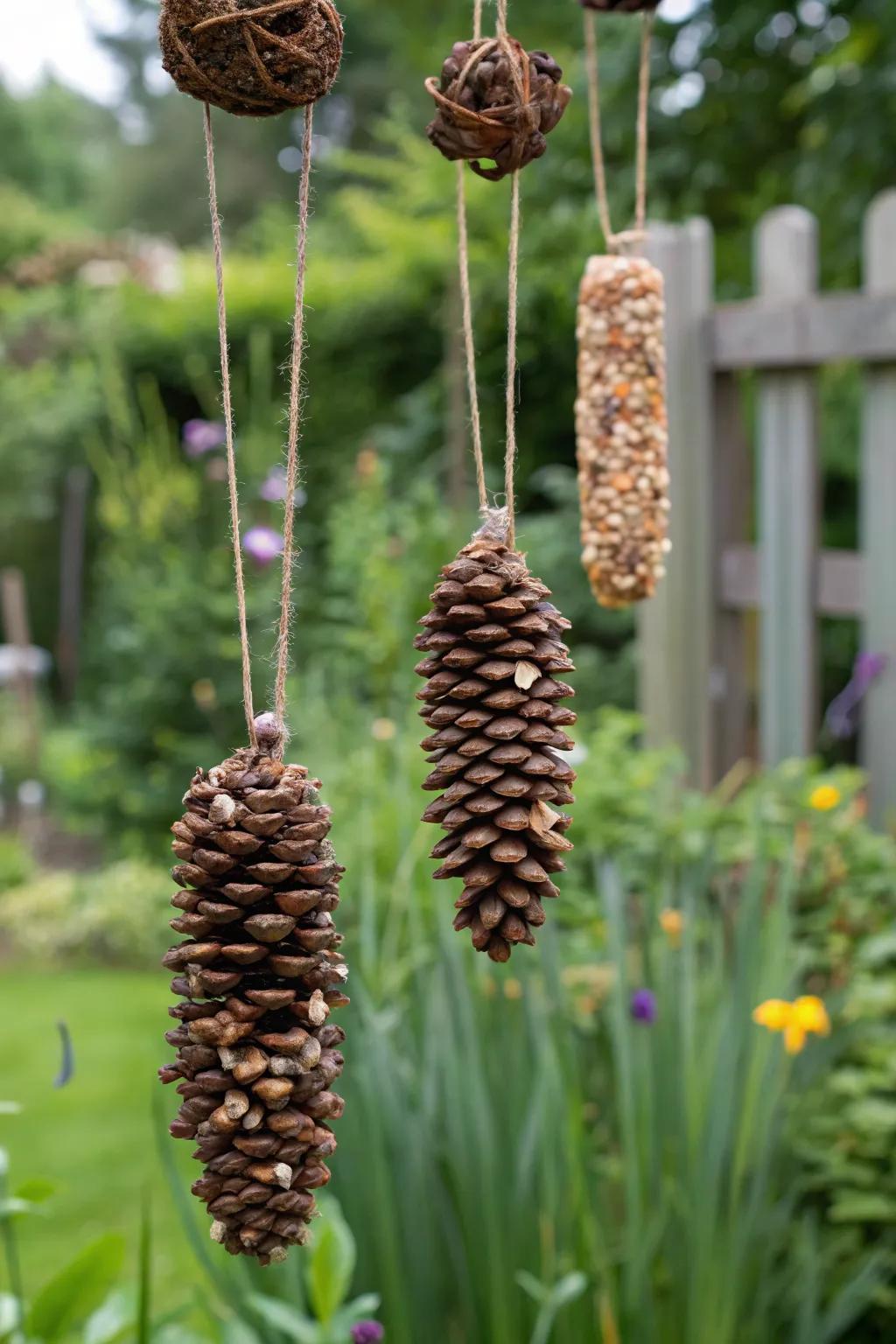 Pinecones are easily transformed into appealing bird feeders.