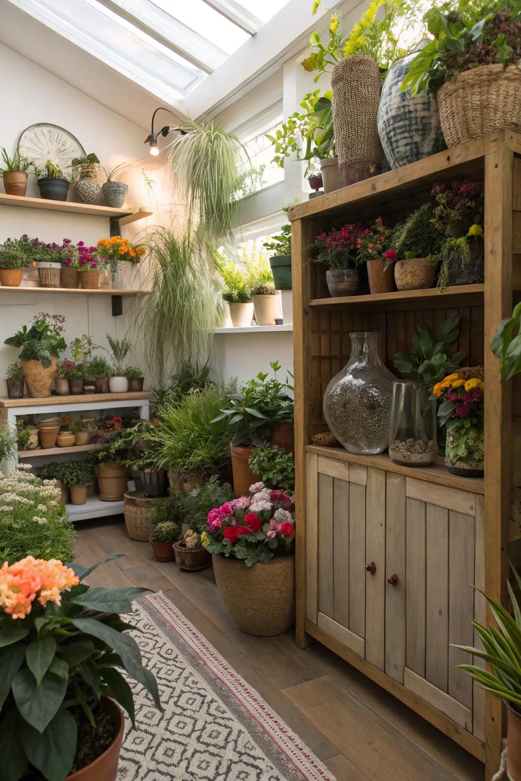 Optimize small spaces with terrariums and vases.