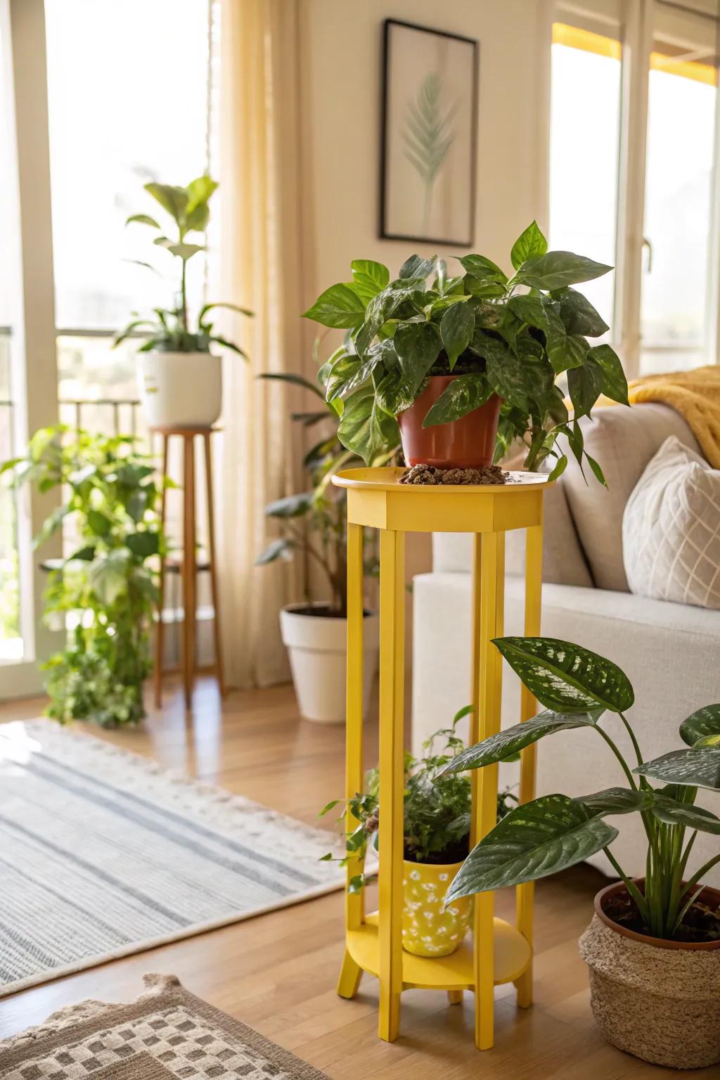 Add energy with vibrant, colorful plant stands.