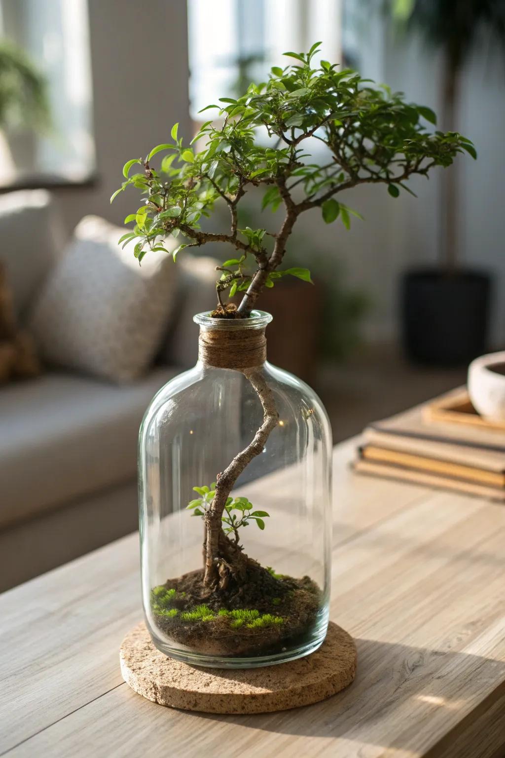 Embrace the art of Bottle Bonsai: Where nature meets minimalist elegance.