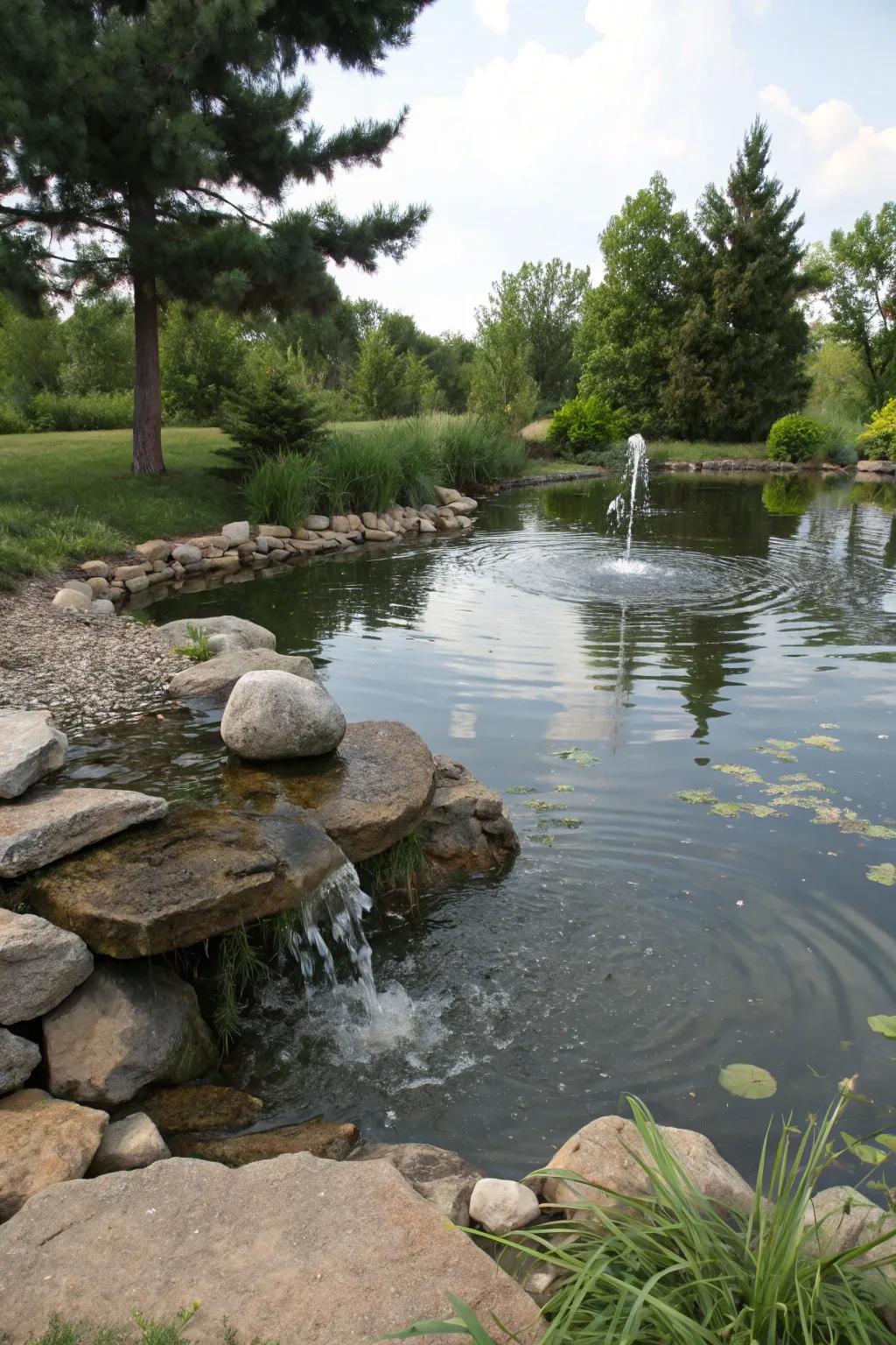 Rock bubbler fountains provide a subtle and soothing water feature.