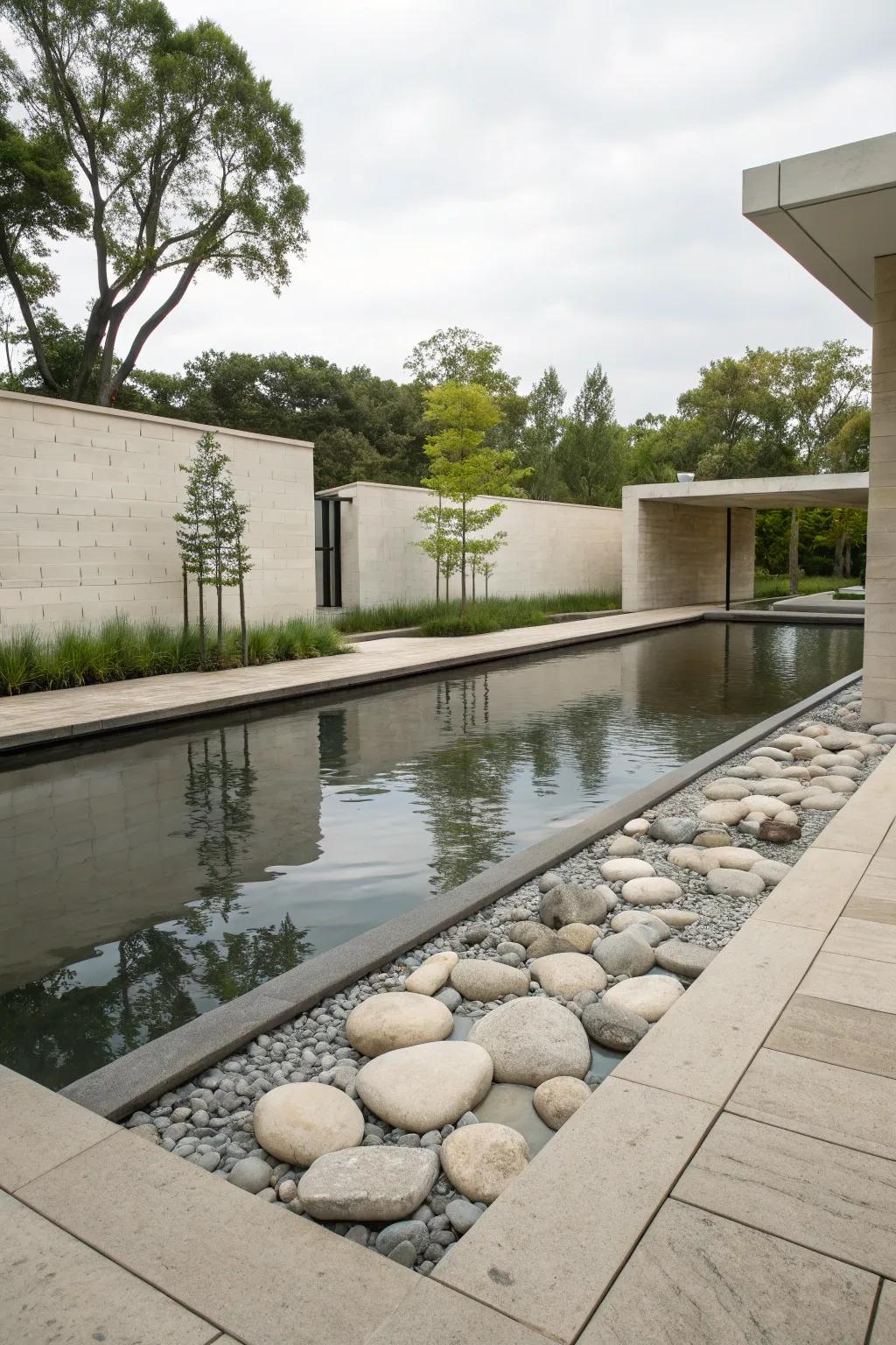 An understated contemporary pond offering tranquil simplicity.