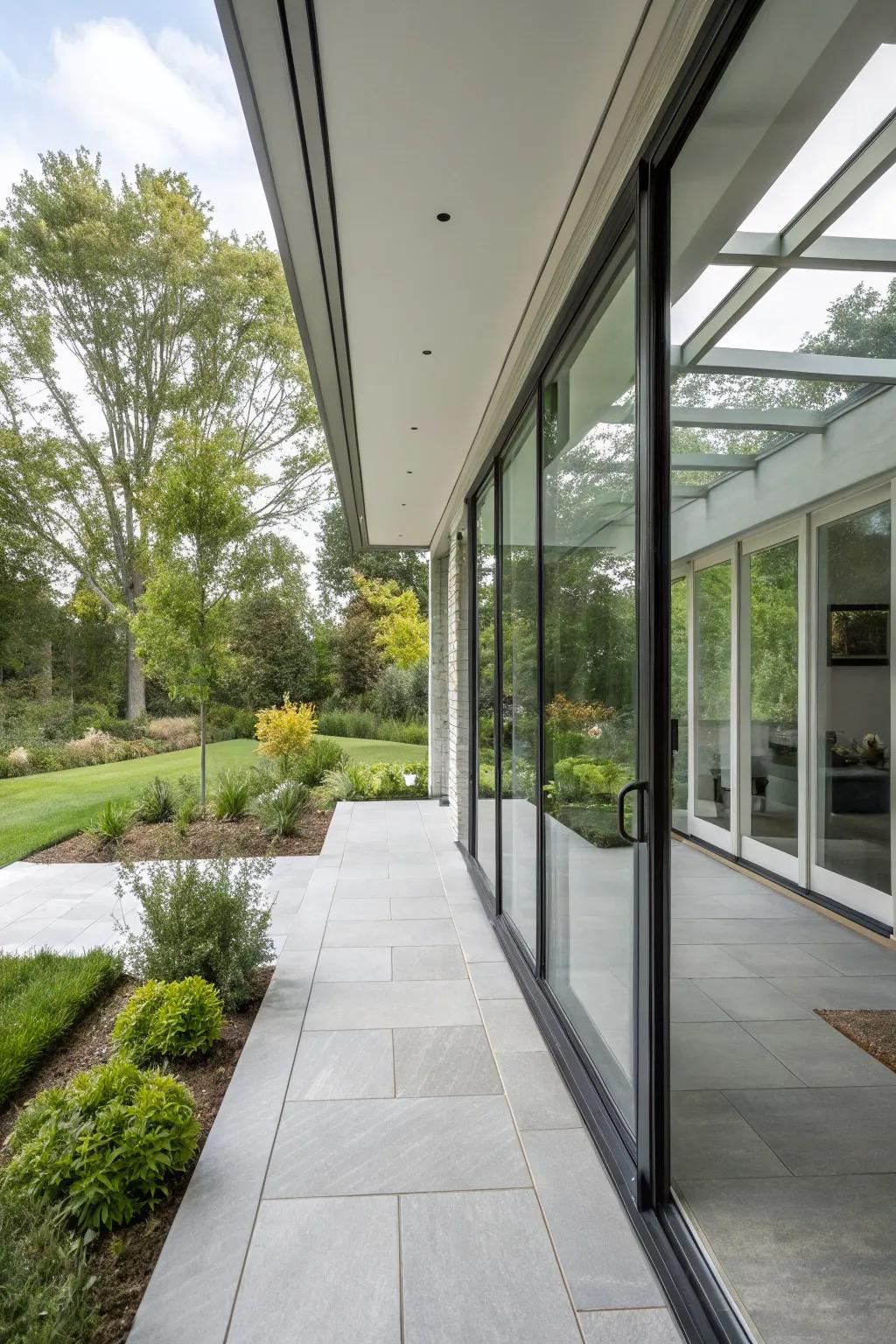 Sleek modernity with glass panels.