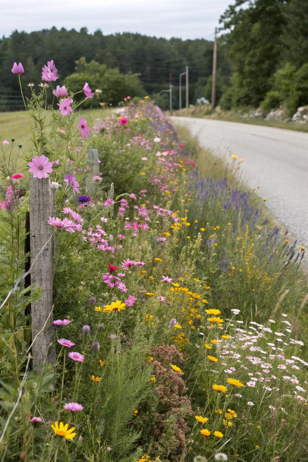 A burst of color from a wildflower border along the border.
