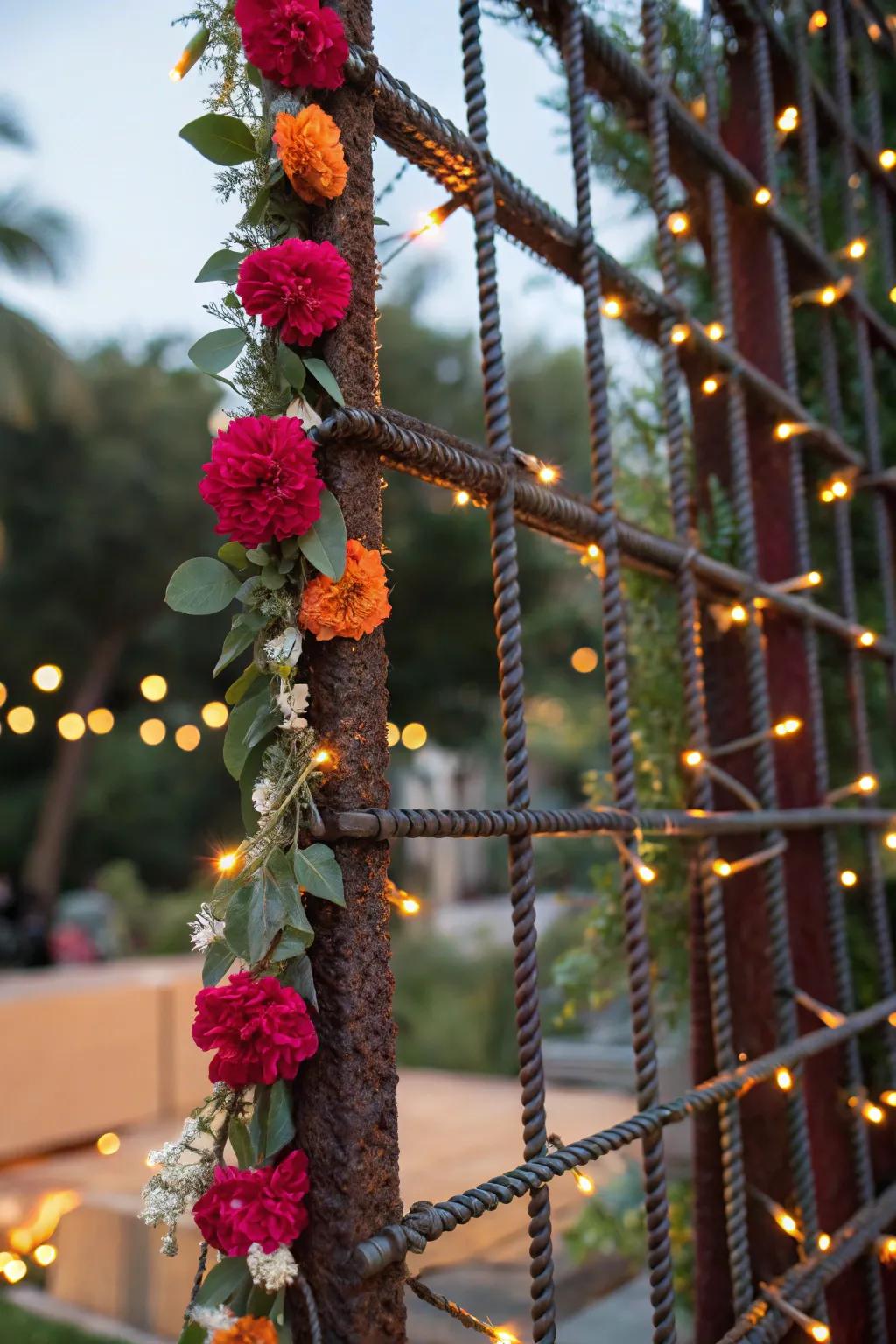 Transform your garden with a rebar trellis that reflects the beauty of every season.