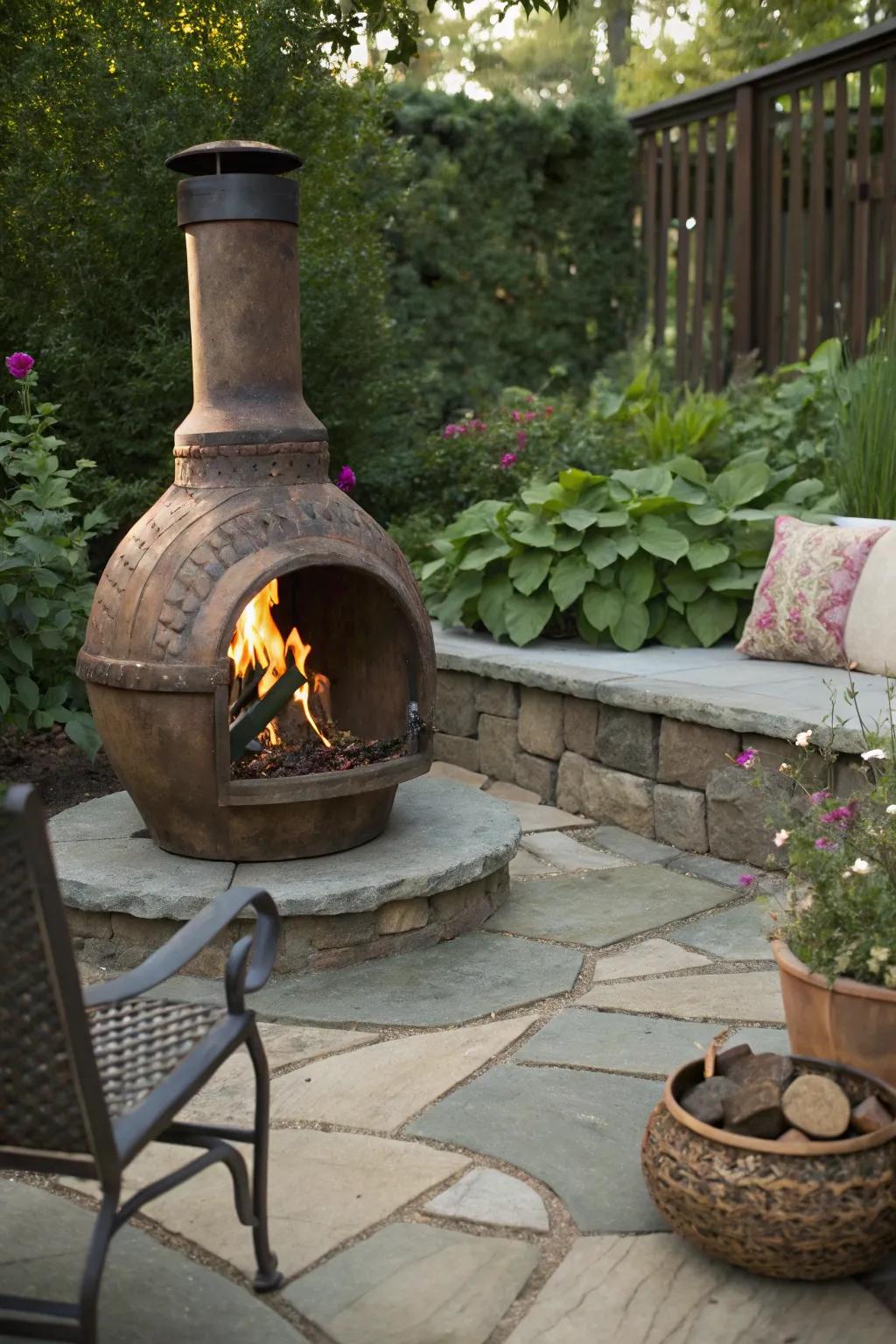 A chiminea offers both style and function to your fire pit area.