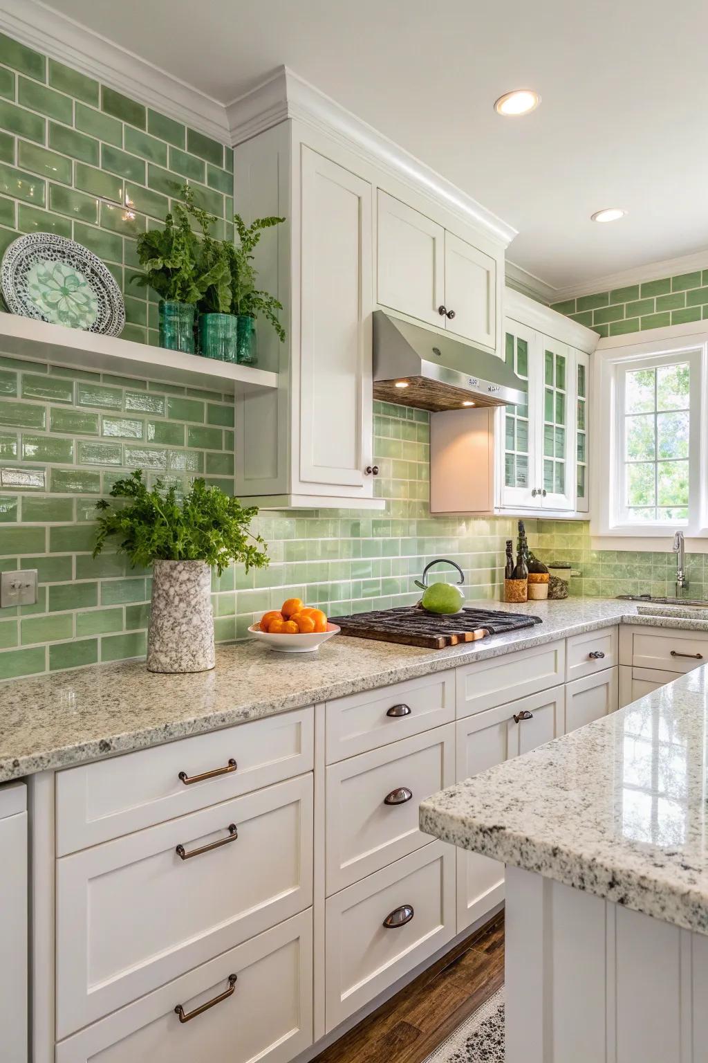 Soft green hues introduce a fresh vibe to 'Saint Sesilia' stone.
