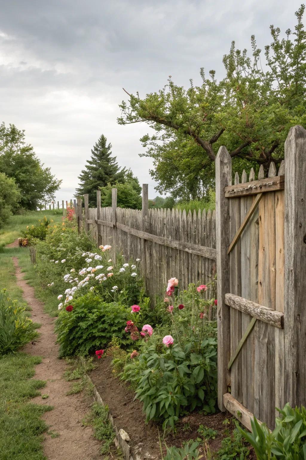 Reclaimed timber contributes individuality and sustainability to this charming partially-private fence.