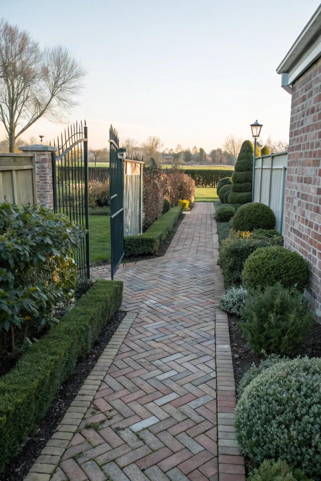 Woven brick designs add elegance to your side yard.