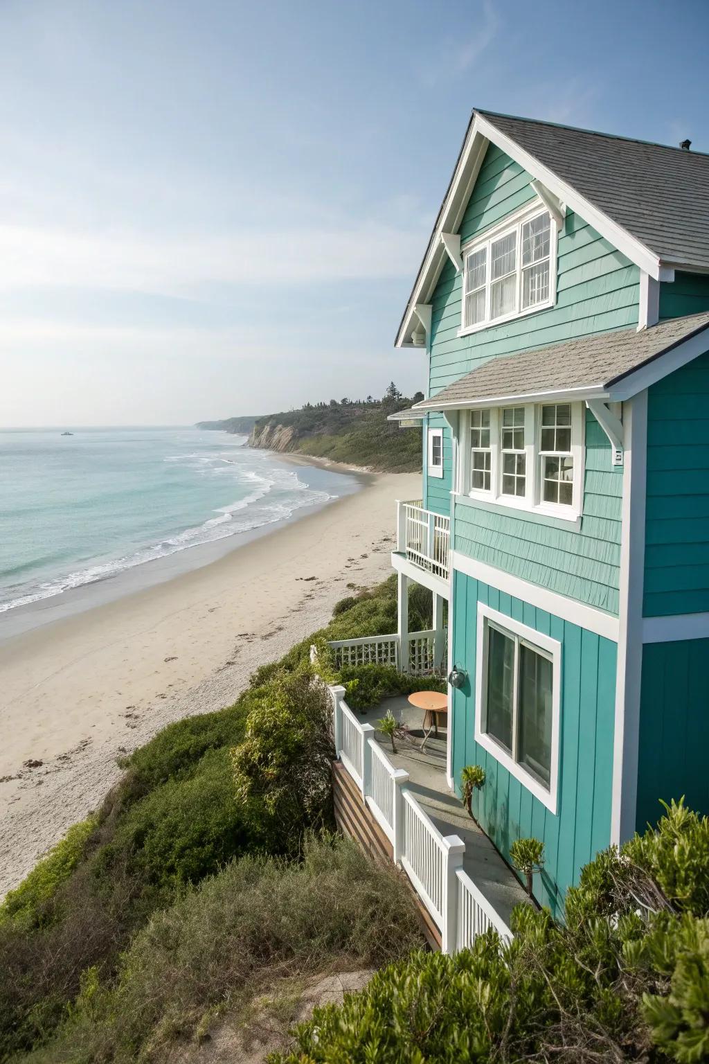 Ocean teal siding for a tranquil and refreshing home.