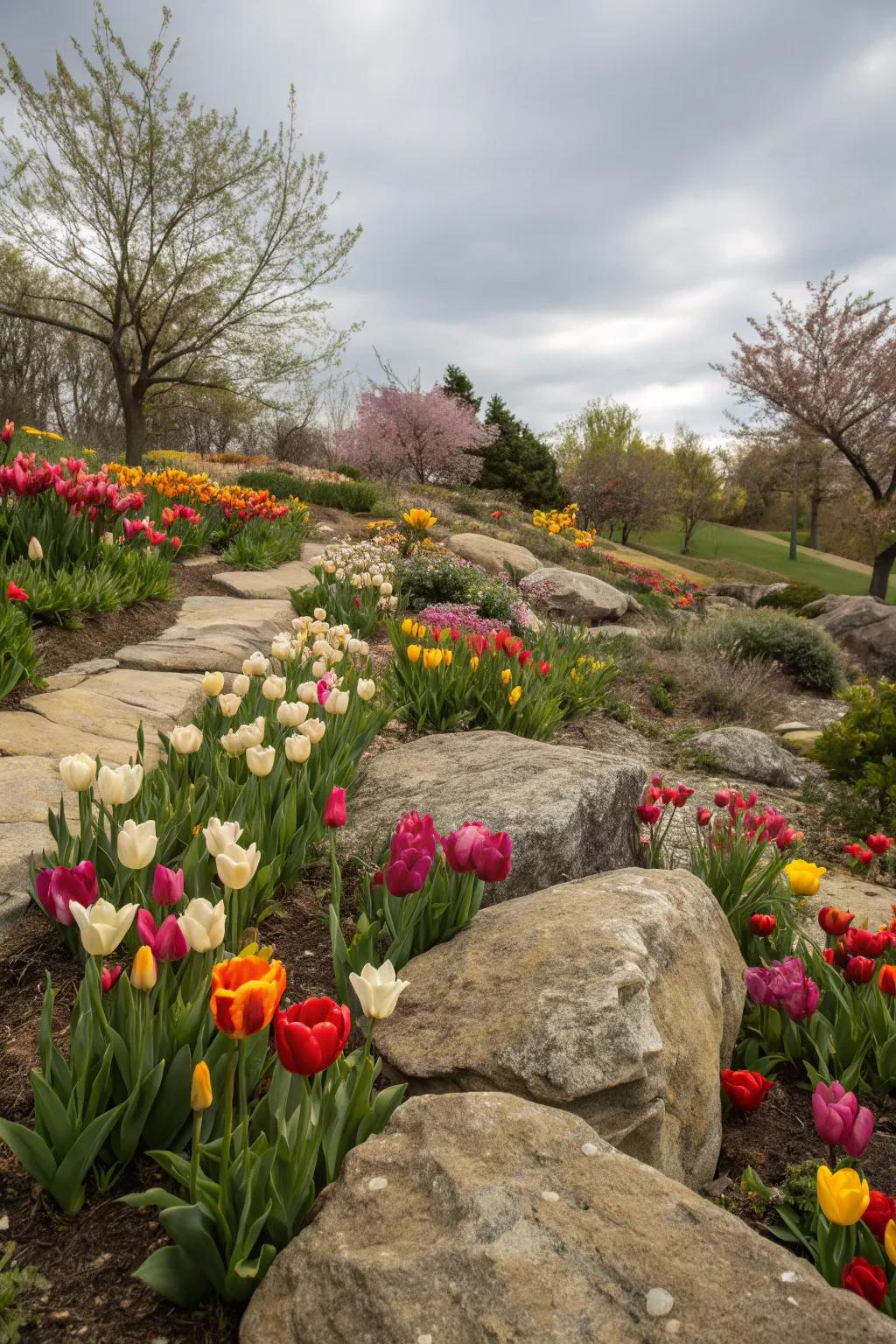Seasonal blooms bring vibrant color to the garden.