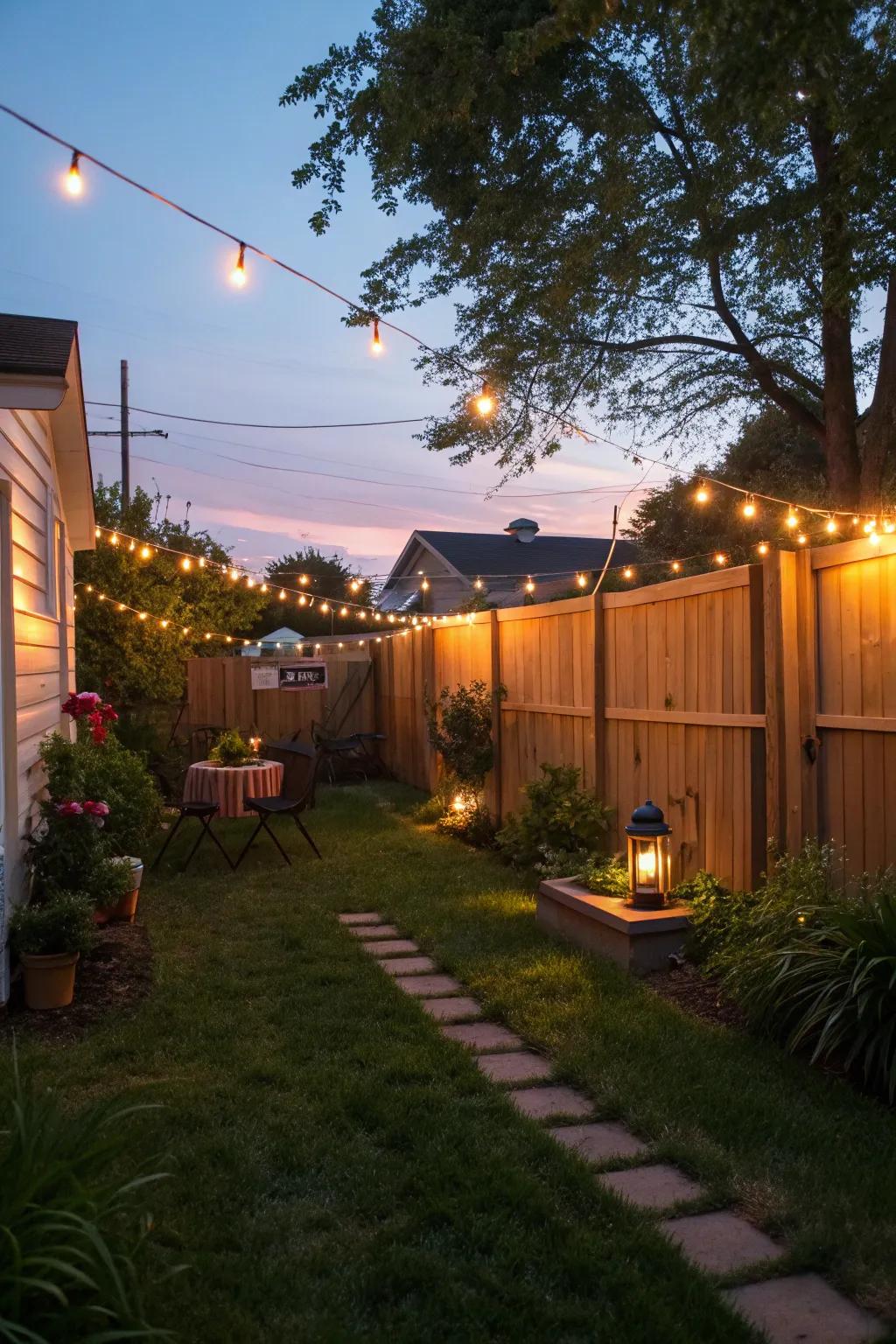 Ambient lighting creates a magical, cozy atmosphere at night.