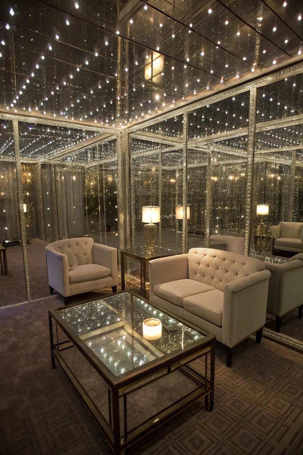 Reflective surfaces create an illusion of space.