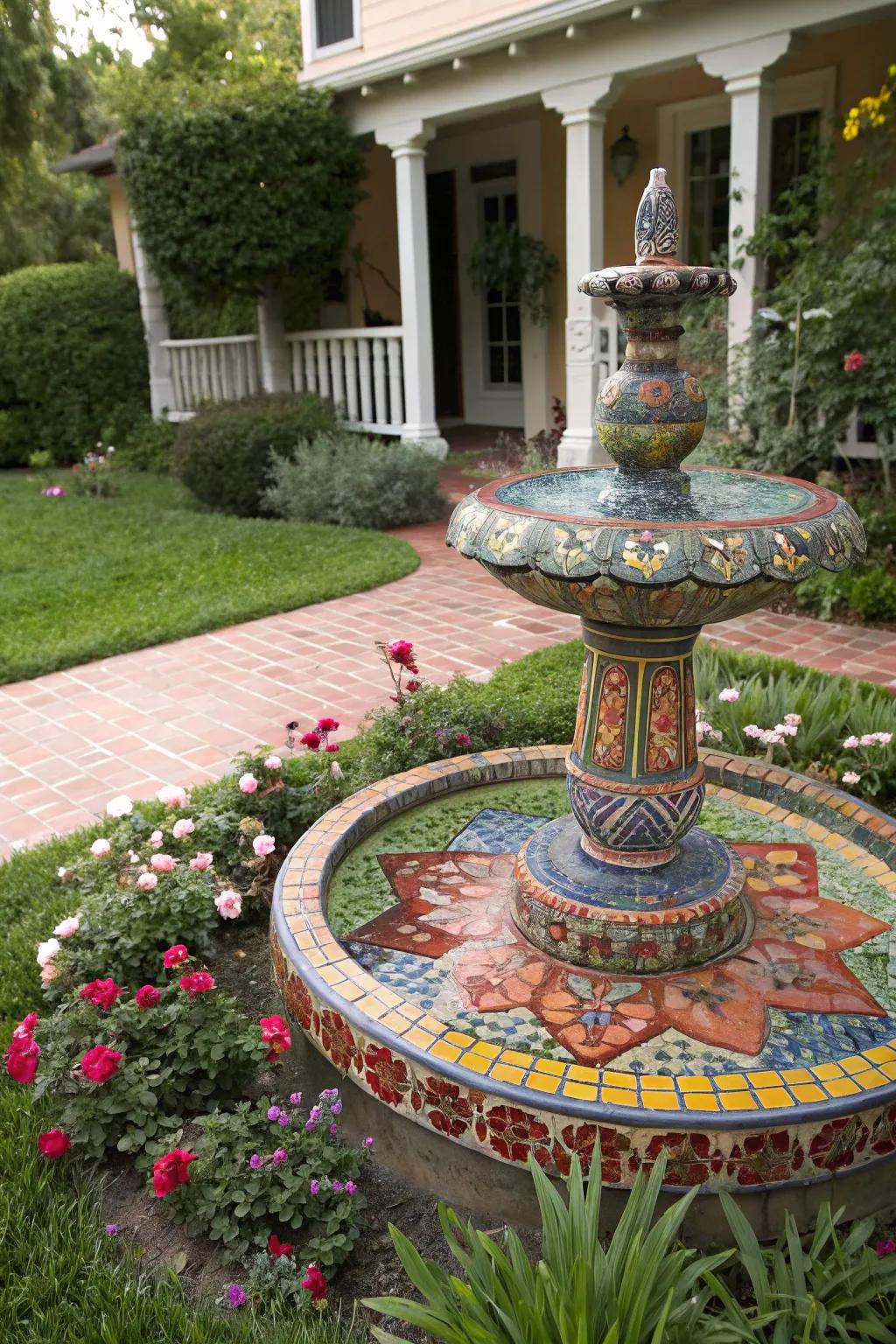 Mosaic tiles bring vibrant art to your outdoor space.