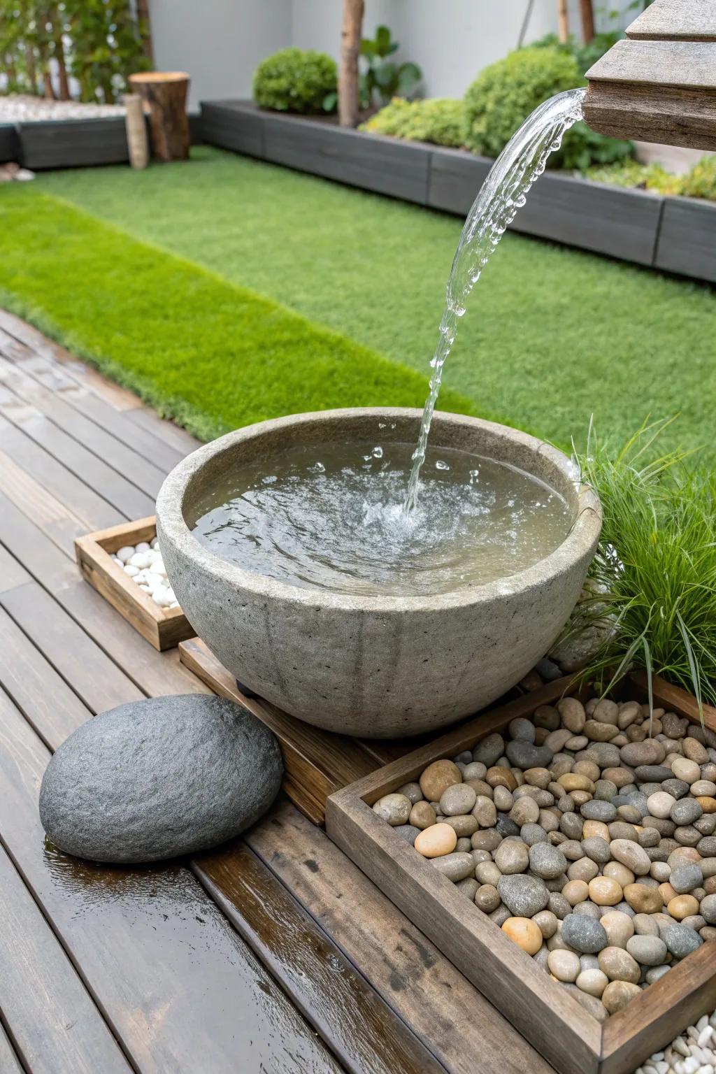 Find serenity at home with a minimalist water feature, where tranquility meets natural elegance.
