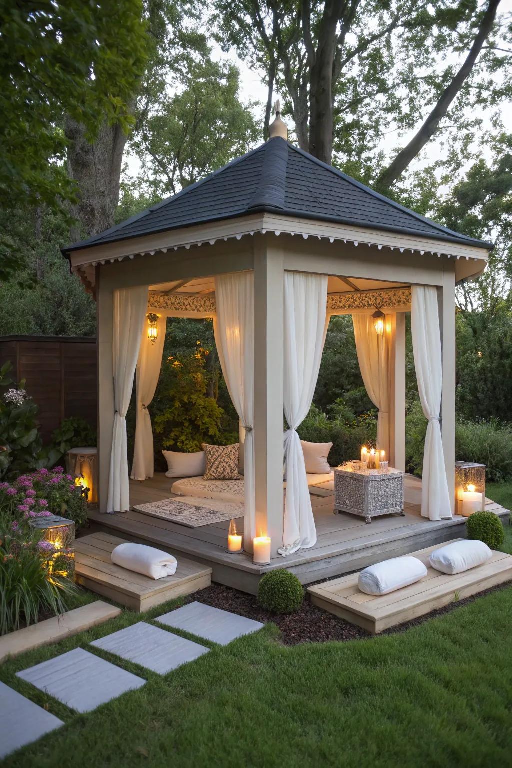 Discover tranquility in a pavilion meditation space.
