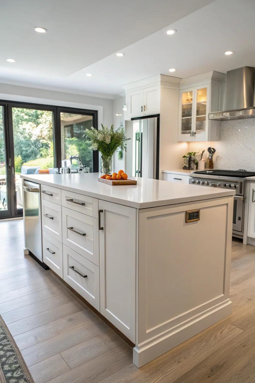 Concealed appliances for a sleek and uncluttered cooking area.