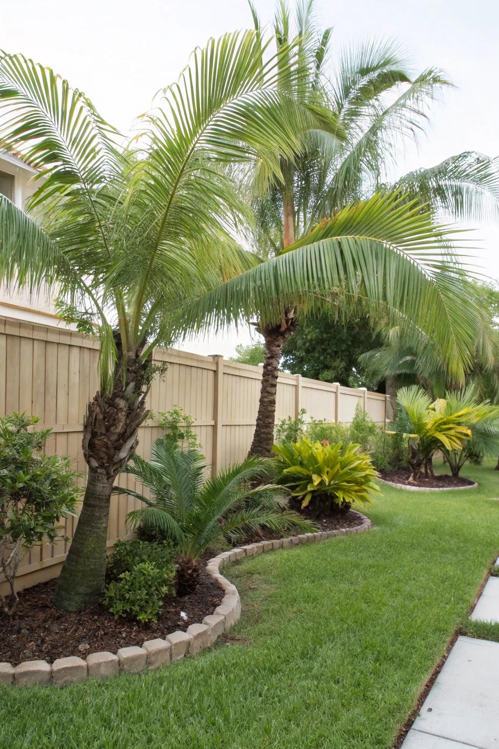 A cluster of palms forms a tropical hideaway, perfect for relaxation.