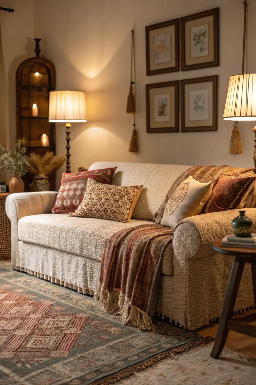 Layered textures contribute richness and depth to any living space.