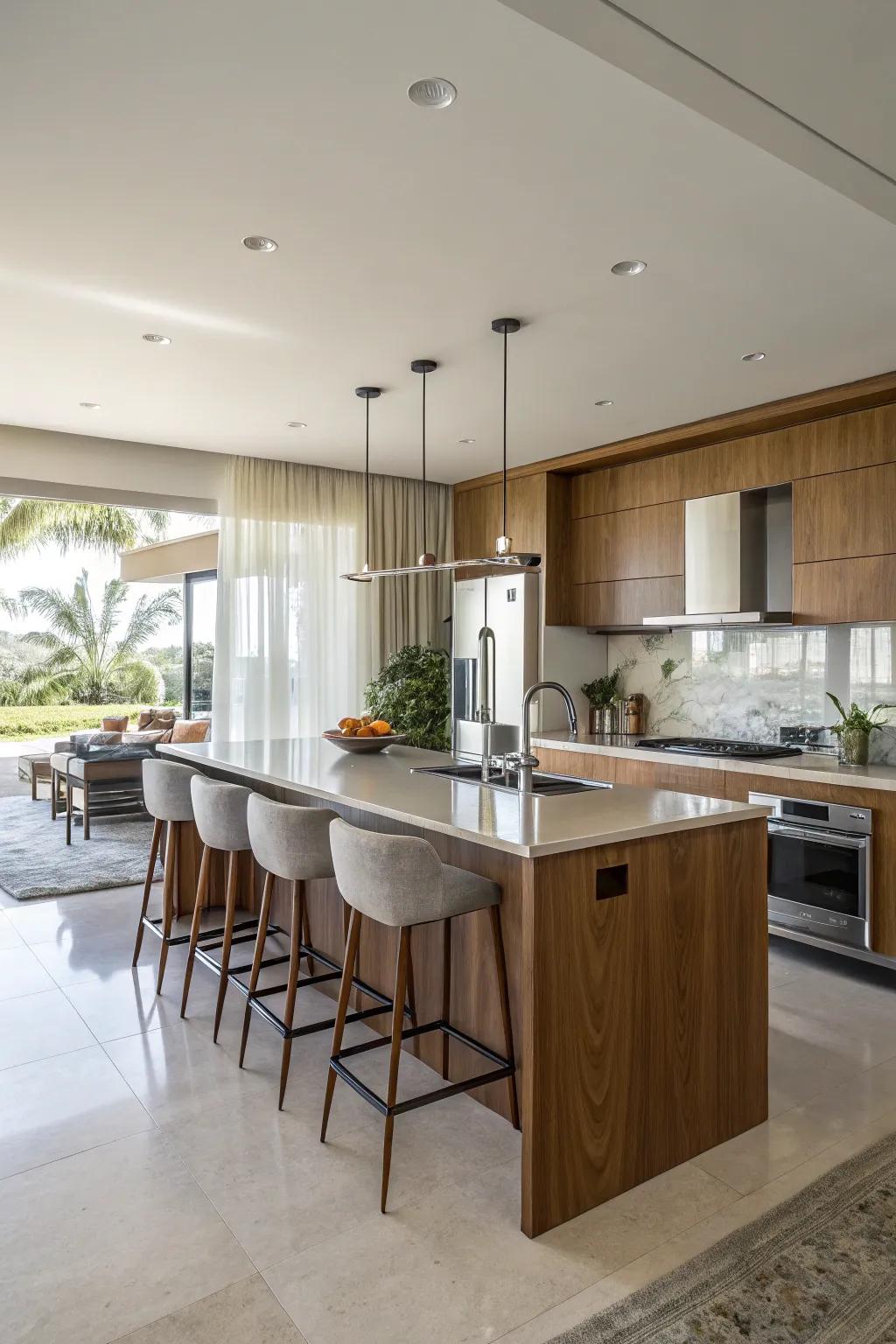 A central island serves as a hub for cooking and socializing.