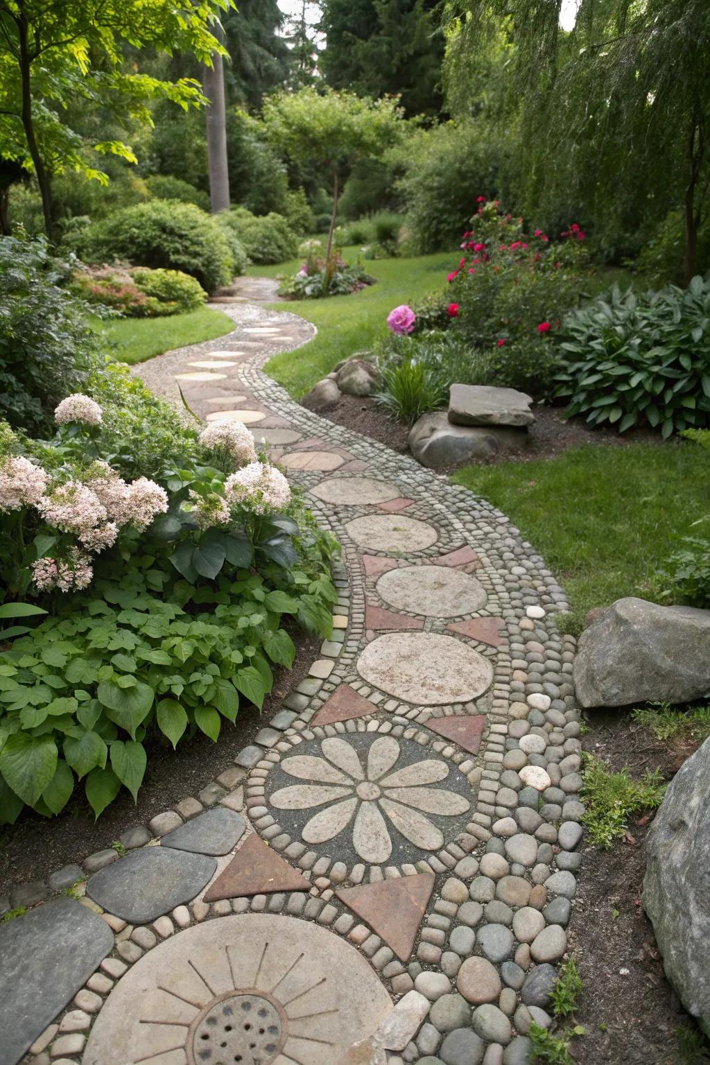 Artistic stone figures contribute a creative flair to your yard’s path.