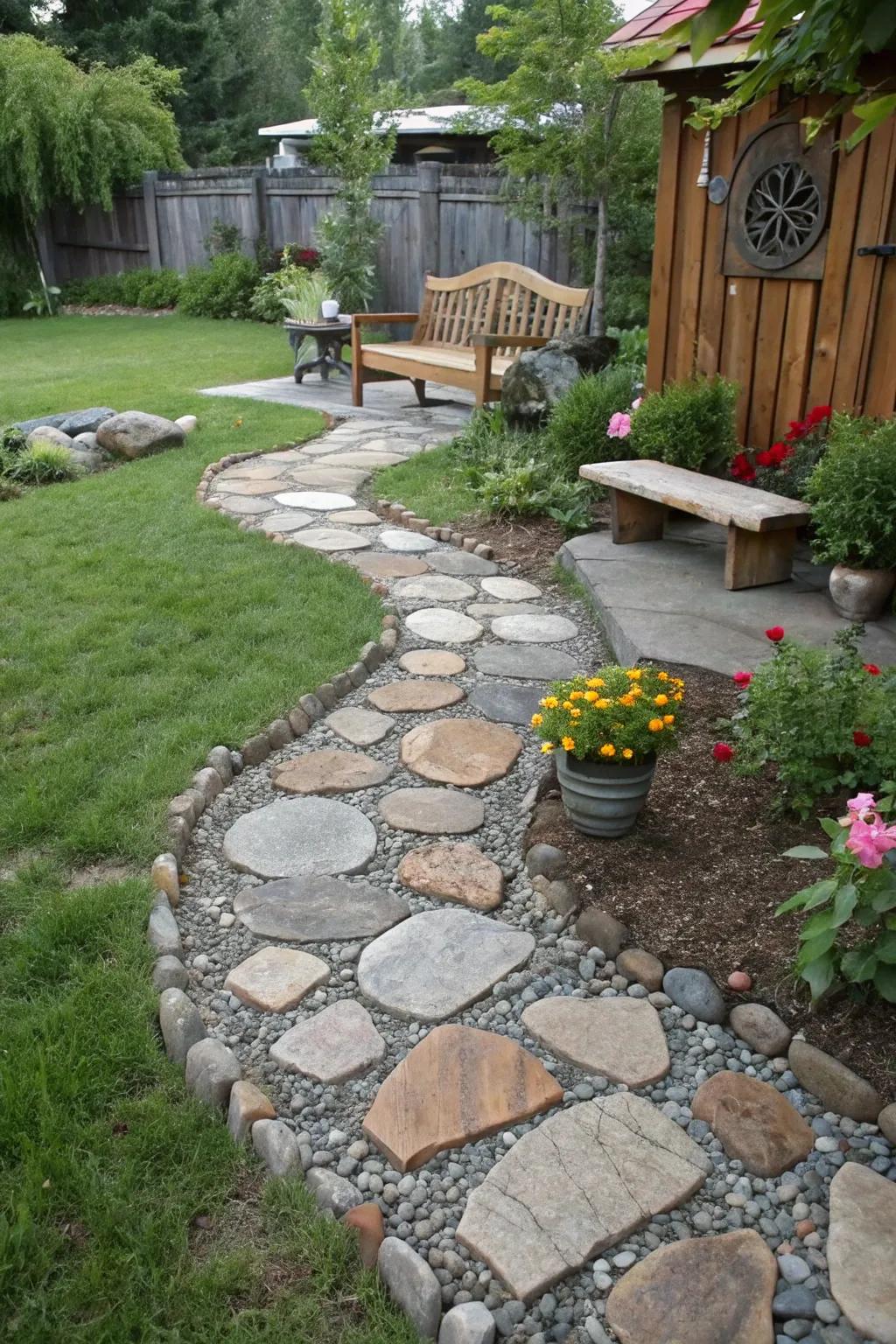A DIY stone walkway, showcasing personal creativity.
