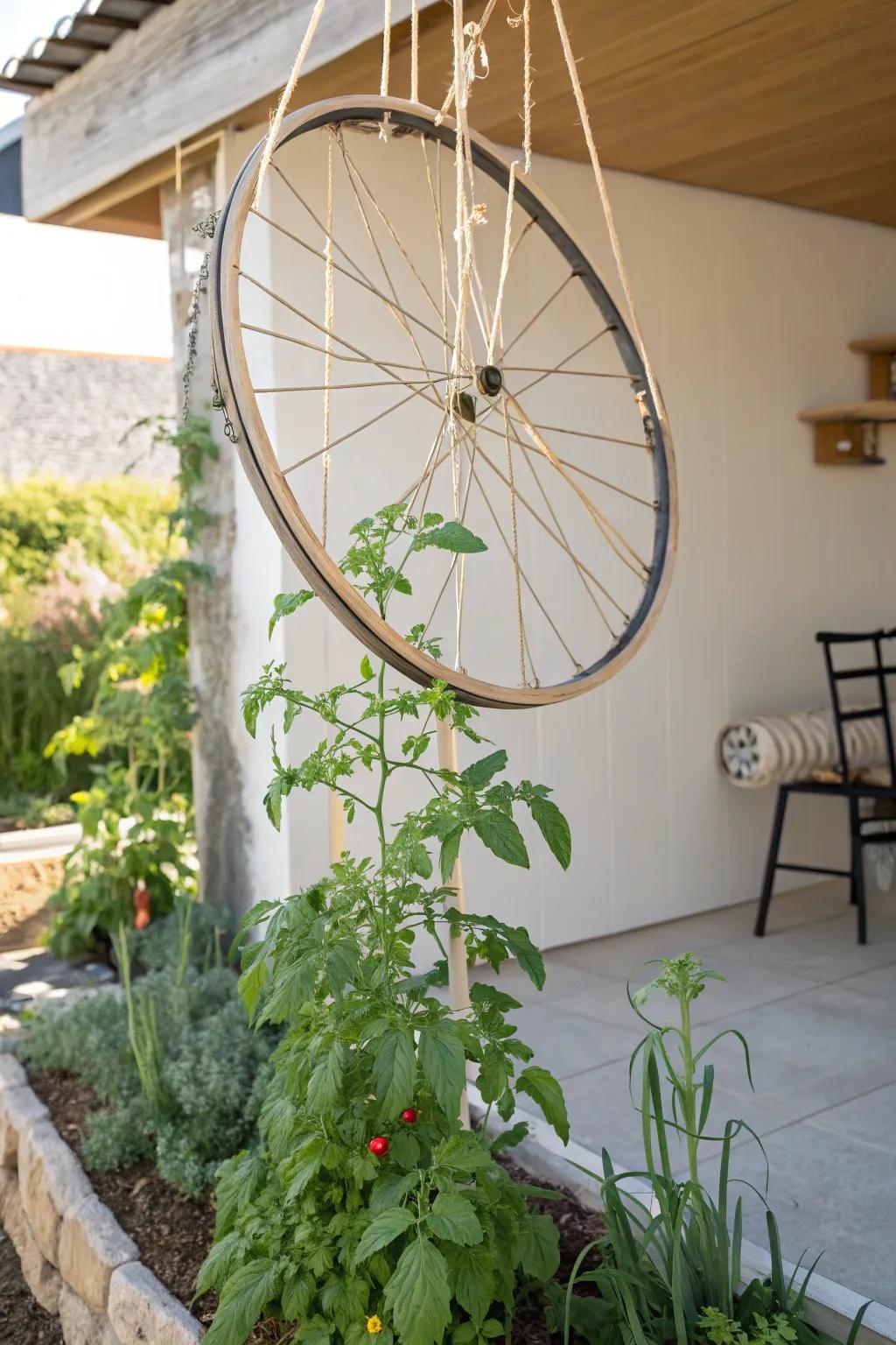 Upcycle with Style: Transform an old bike wheel into a chic garden trellis!