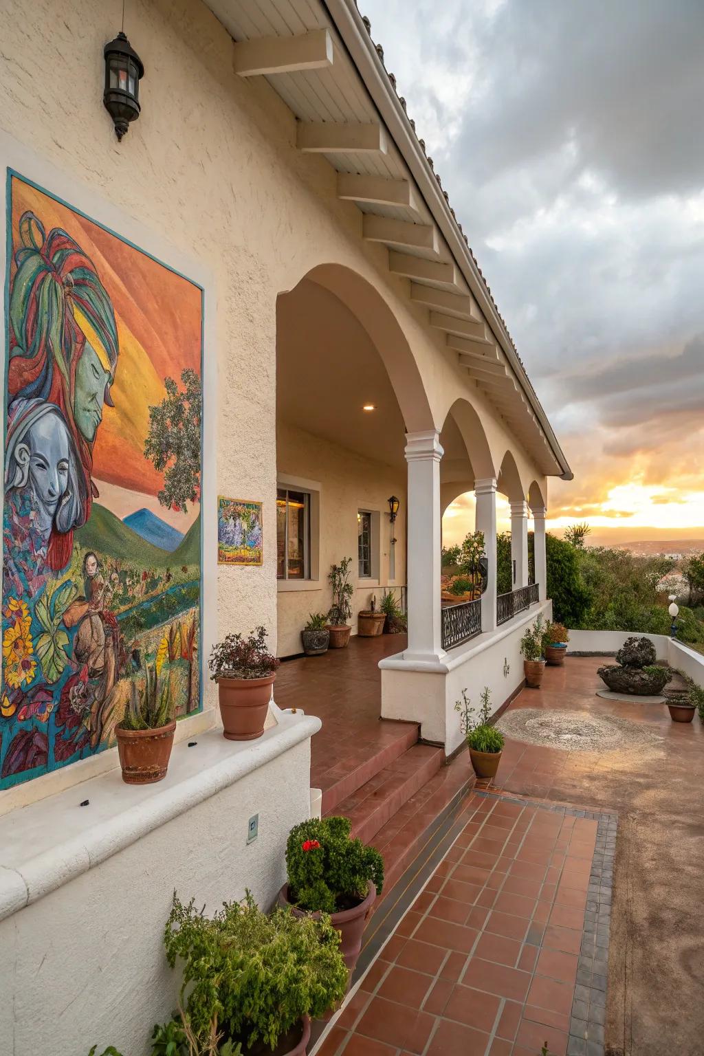 This porch is made more lively and individual by the addition of outdoor art.