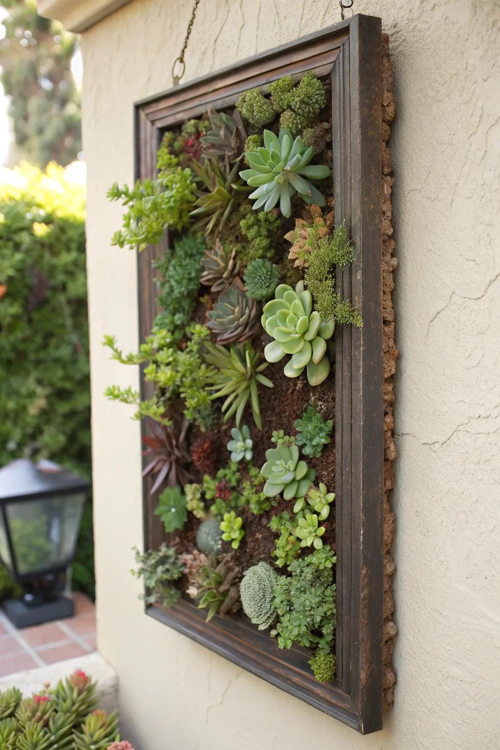 A framed garden turns wall space into a living masterpiece.