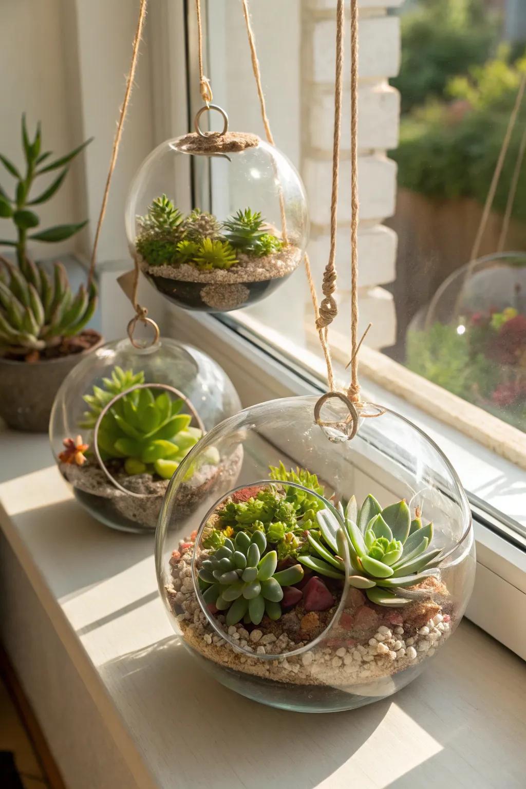 A captivating display of floating terrariums.