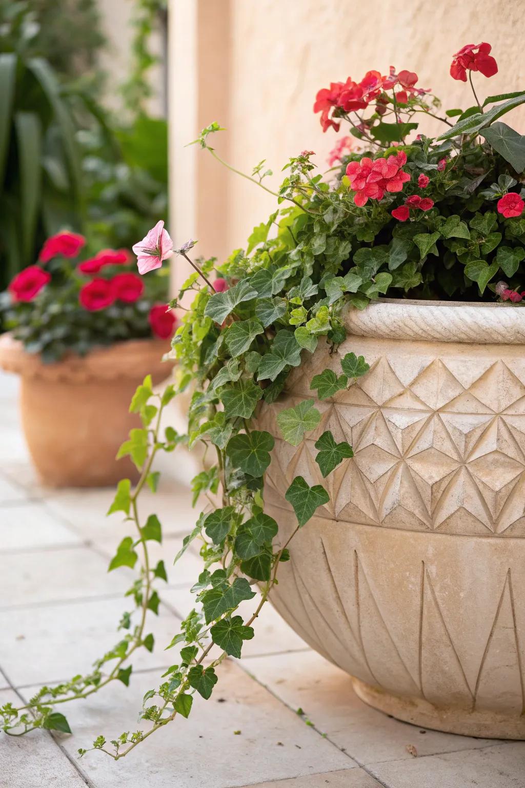 Elevate your garden with the perfect blend of sweet potato vines and bold blooms for a touch of natural elegance.