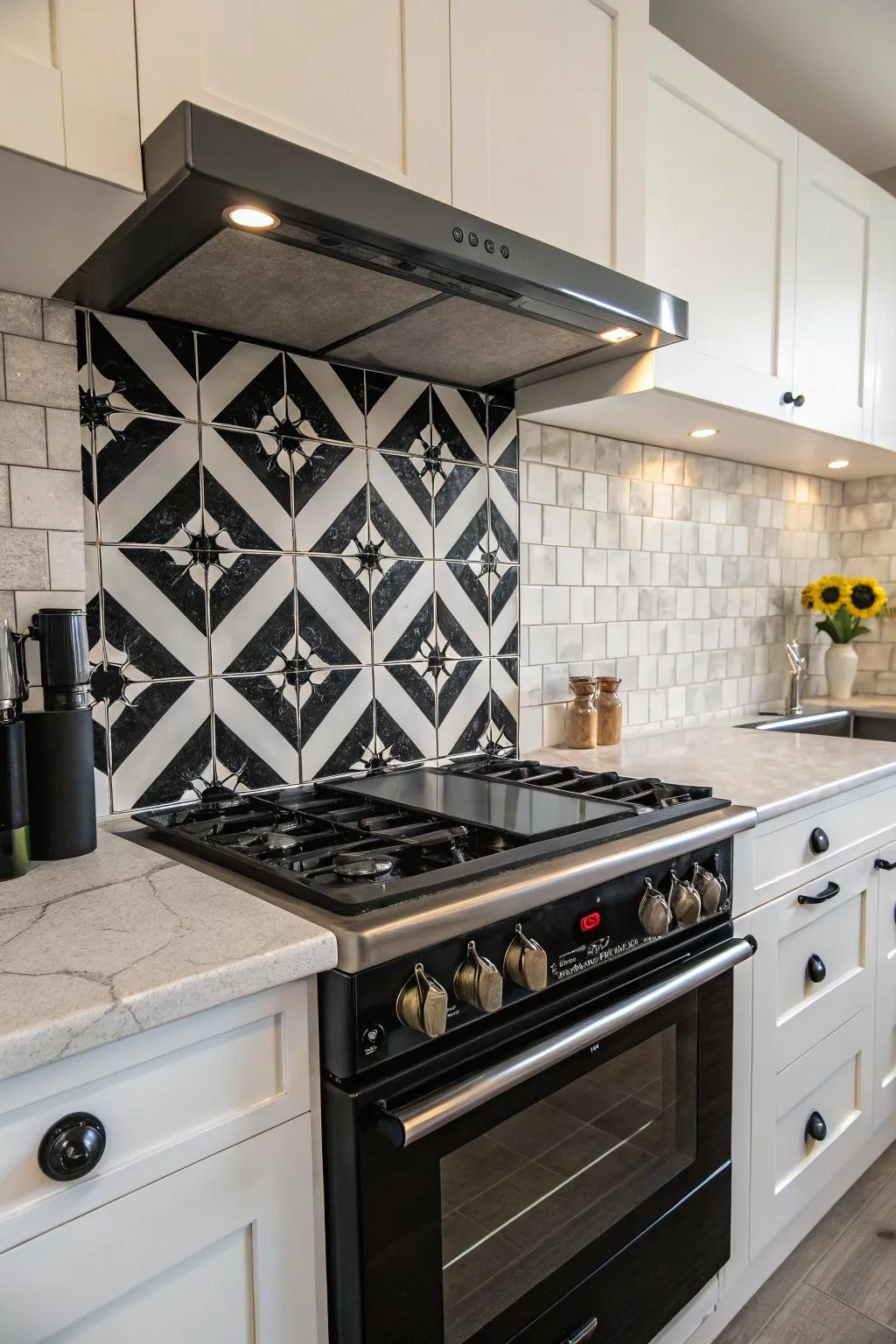 Neutral tone tiles highlight with striking contrast.