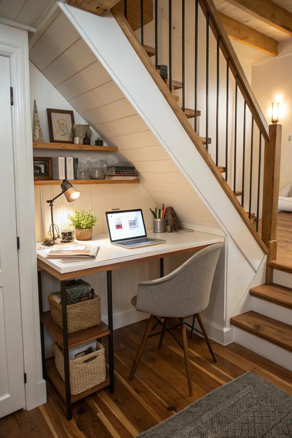 Under-stair spaces can be creatively turned into work areas.