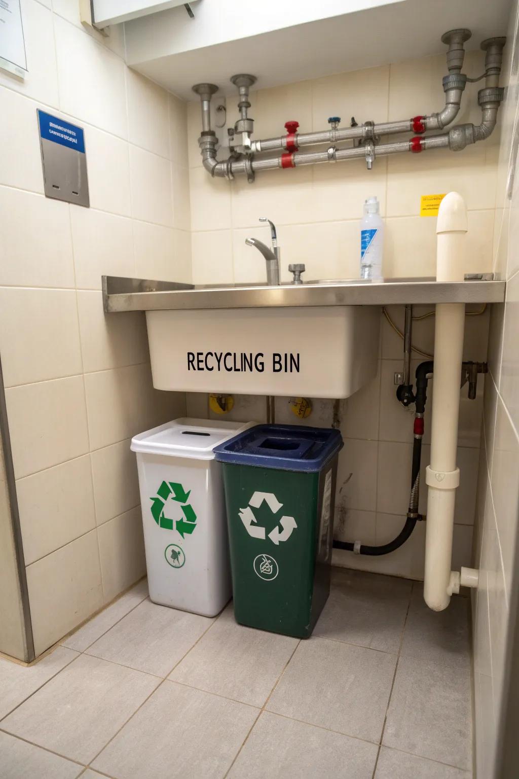 A mini recycling bin helps manage waste efficiently.