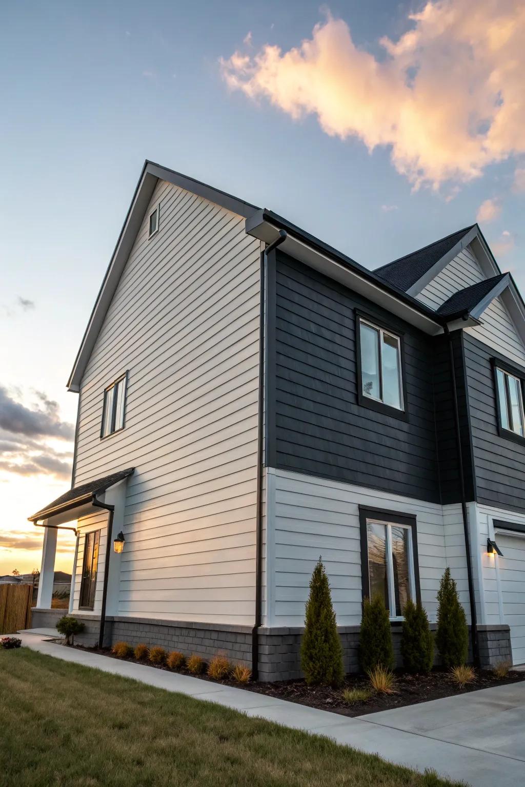 A home featuring sleek two-tone siding.