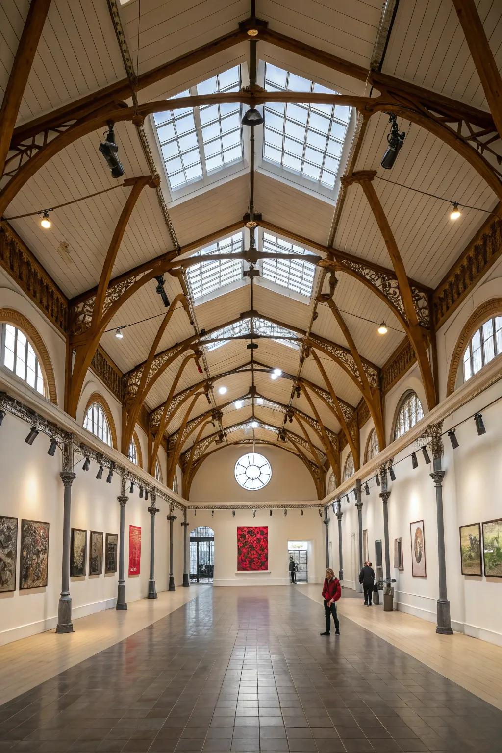 Strong declaration with substantial beams on a vaulted ceiling.