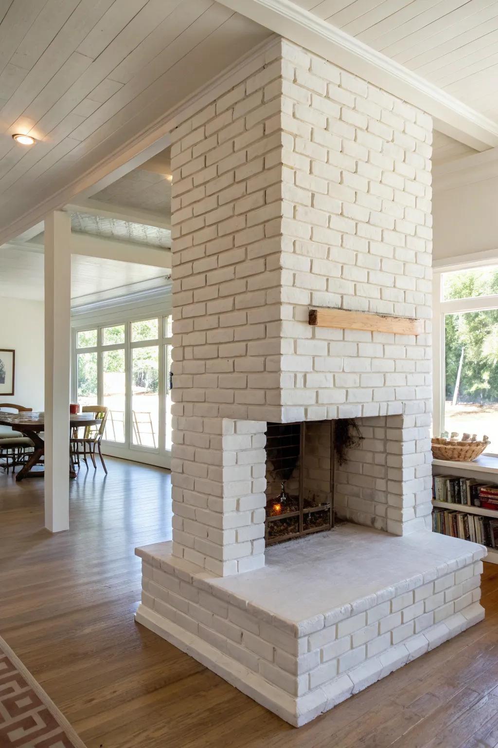 A central fireplace divides and enhances open-plan living.