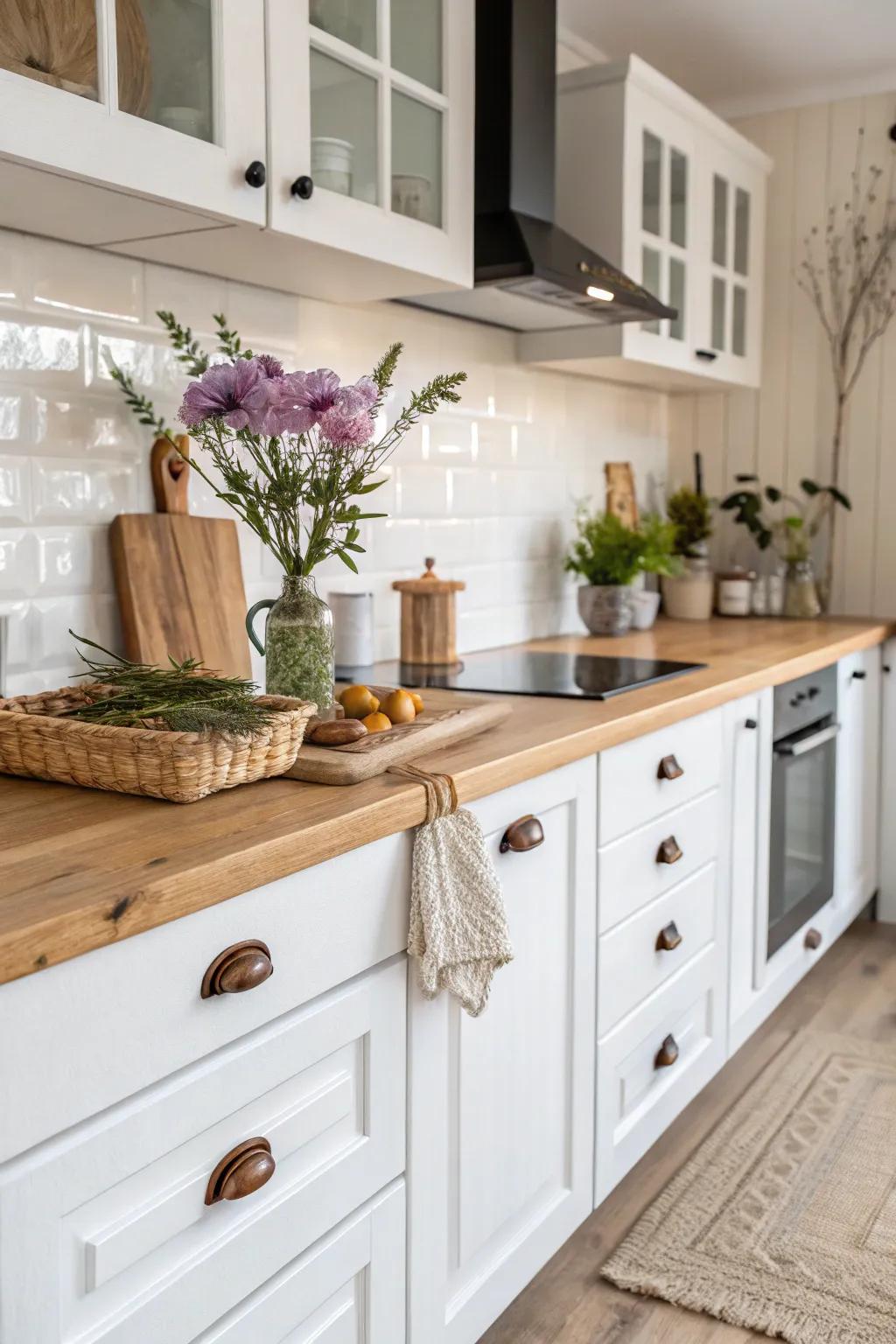 Rustic wooden spheres adding warmth and charm.