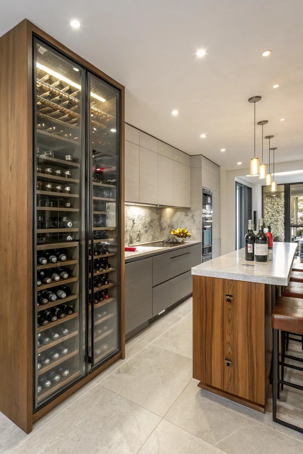 Wine storage columns use narrow spaces effectively.