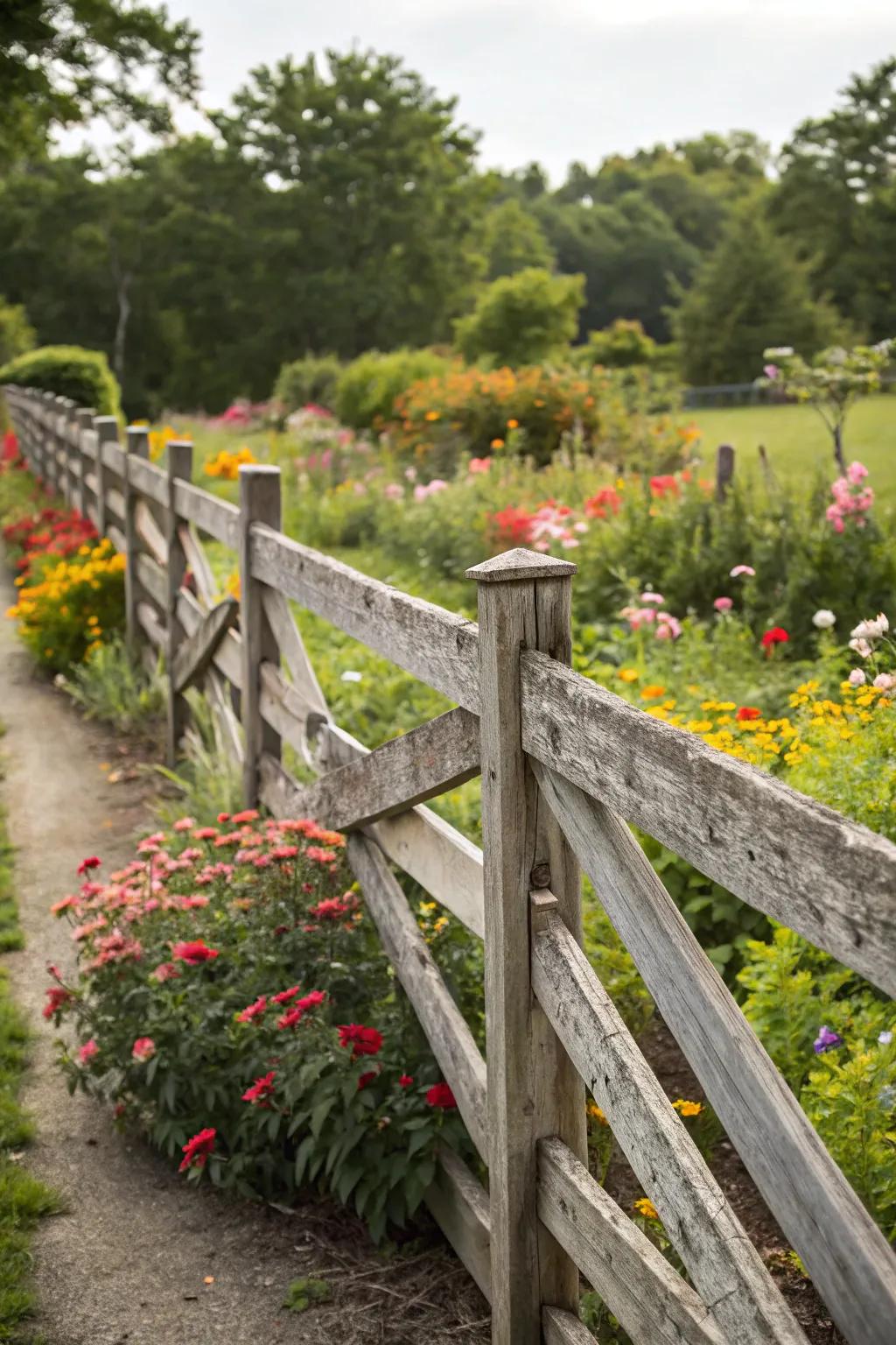 Skewed flat fences add dynamic interest to traditional outdoor settings.