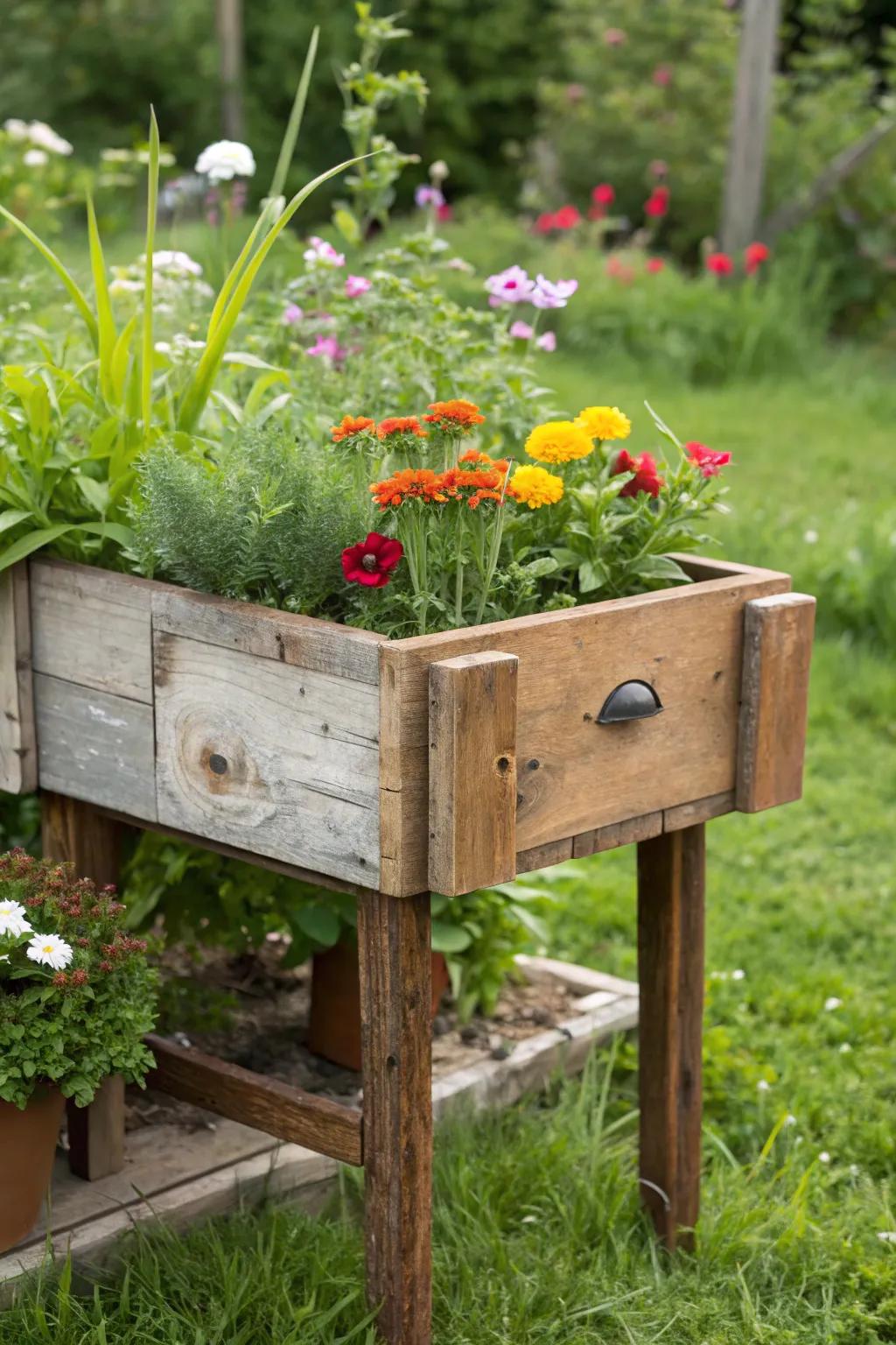 Add character to your garden with an upcycled drawer planter.