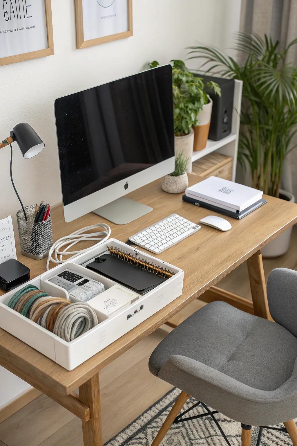 Effective cable management for a well-organized workspace.